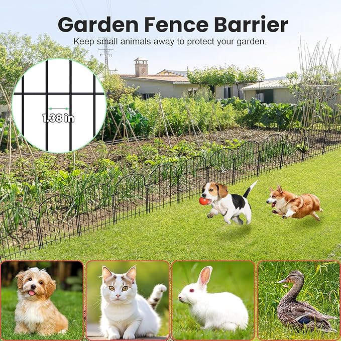 19Pcs Decorative Garden Fence, 20in(H)/20.5ft(L) Rustproof Metal Fences Animal Barrier Outdoor for Yard, Flower Bed Edging Ornamental Border Panel for Dogs, Rabbits, Dig Defence, Garden Decor, Patio