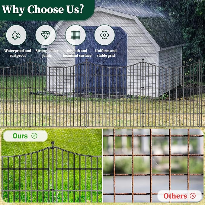 5 Panels No Dig Dog Fence Outdoor for Yard, 48 in(H) X 13.13 ft(L) Decorative Tall Garden Fence Animal Barrier, Rustproof Metal Wire Garden Edging and Borders, Temporary Fencing Stakes