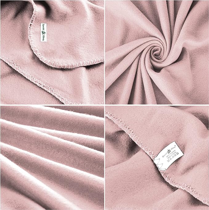 Fleece Throw Blankets Bulk Fleece Blankets Solid Wholesale Lightweight Warm Soft for Pet Bed Sofa Couch Office Wedding Gifts Travel Seasons Beige and Pink 50x60 Inches Pack of 6