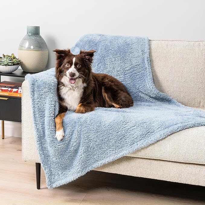 PetAmi Dog & Cat Blanket - Fluffy Soft, Sherpa Fleece, Calming, Washable, Blue, Medium 29x40