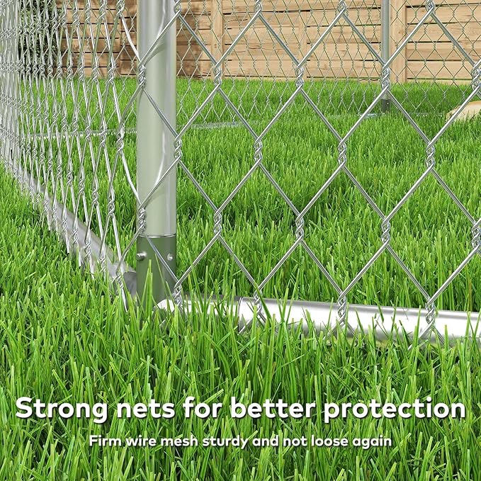 9.1x9.1 FT Outdoor Dog Kennel Heavy Duty Dog Enclosure with Waterproof Cover and Security Lock, Galvanized Wire Mesh Hexagonal Large Dog Kennel(109.4x109.4x95.3IN)