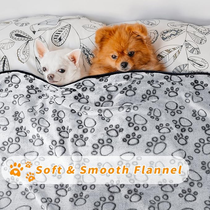 LOKOZ 3 Pack Dog Blankets for Small Dogs, 24" x 32" Soft Paw Print Fleece for Puppy Cats, Washable Pet Throw Blanket for Bed Couch