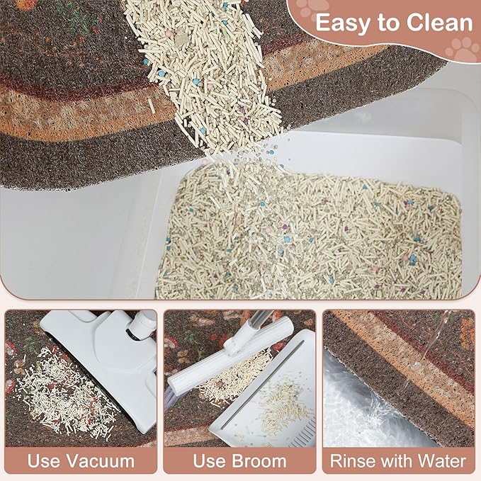 Bienbee Cat Litter Mat, 40" x 30" Jumbo Size Litter Box Mat Rug with Non-Slip Bottom, Urine and Water Proof, Easy to Clean Cat Supplies Essentials for Indoor Kitty Kitten Floor,Brown Mushrooms XL