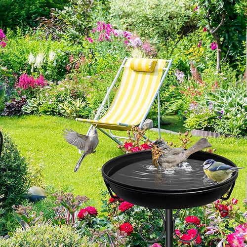 38In Freestanding Bird Bath for Outside, Detachable Birdbaths with Metal Stake, Bird Bath Feeder Bowl for Outdoors Garden Patio Yard Lawn,Sturdy Upgraded 5 Pronged Base (Black)