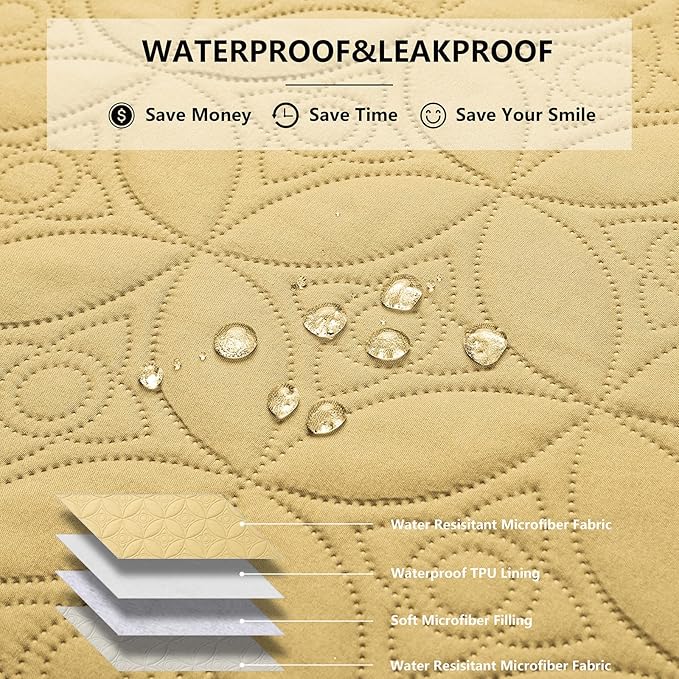 Waterproof Dog Blanket, 68x82 inches Pet Couch Covers for Sofa, Bed Furniture Protector from Dogs Washable and Reversible-Sand+Cream