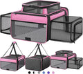 Top and 2 Sides Expandable Cat Carrier 18x13.5x9.5, TSA Airline Approved Dog Carriers for Small Dogs, Soft-Sided Pet Carrier with Self-Locking Zippers for Kitten,Rabbit, Puppy, Guinea Pig Pink