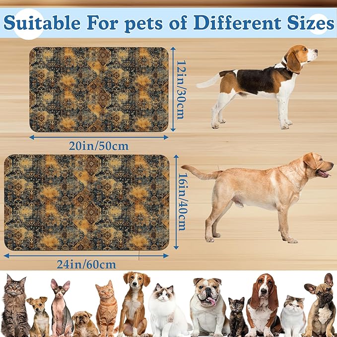 Grunge Boho Pet Feeding Mat for Floors–Christmas Stocking Absorbent Quick Dry Dog Cat Bowl Mat for Food and Water, Non Slip Waterproof Base, Mess-Free Feeding Accessories 16"x24"