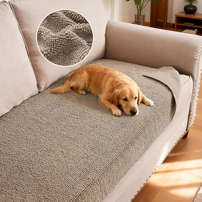 H.VERSAILTEX Non Slip Pet Couch Cover Chenille Dog Bed Protector Thick Soft Sofa Slipcover Pet Friendly Washable Couch Cushion Covers for Pets (30" x 53", Sand)