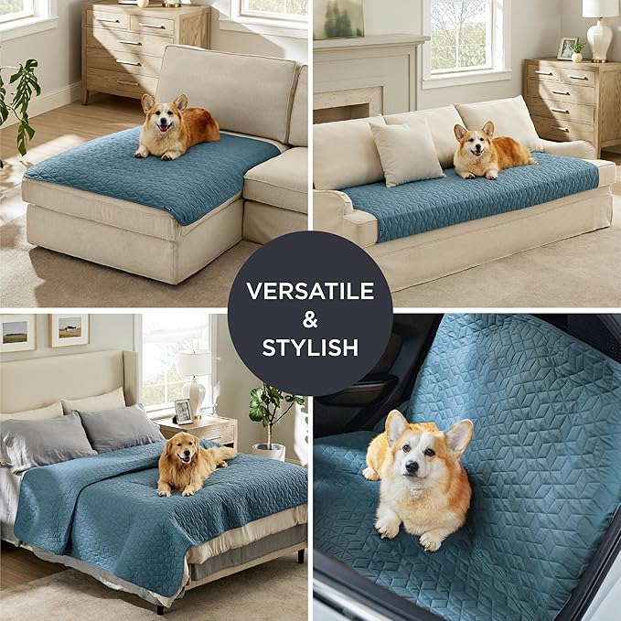 Bedsure 100% Waterproof Couch Cover for Dogs Washable - Non Slip Waterproof Dog Blanket for Bed, Lightweight Furniture Protector Durable for Pet Cat Puppy with Non-Slip Bottom, Blue, 82x120IN