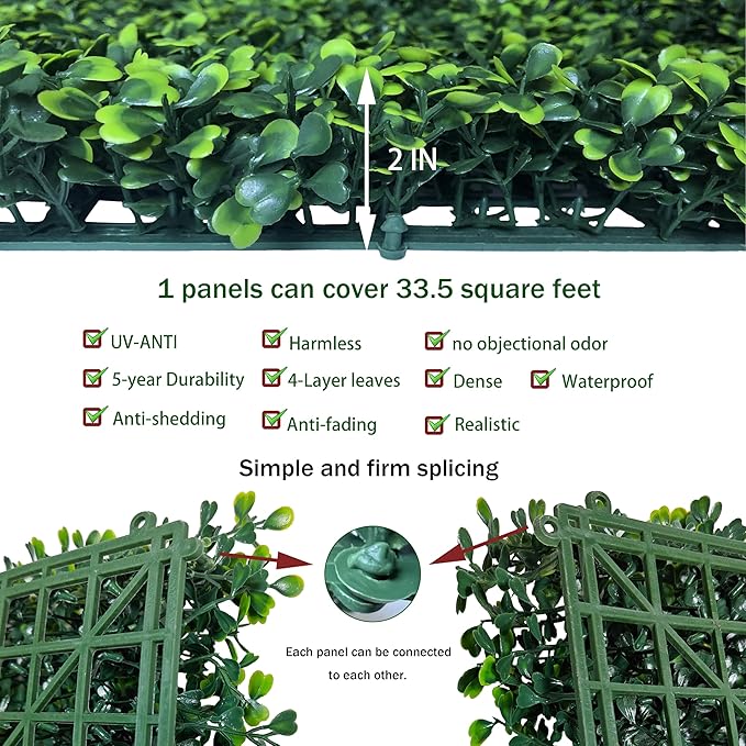 Artificial Boxwood Roll: 40x120 in (33.5 sqft) UV-Anti Faux Ivy Boxwood Hedge Leaf Grass Wall for Patio Balcony Privacy, Garden, Backyard Greenery Wall Backdrop and Fence Decor