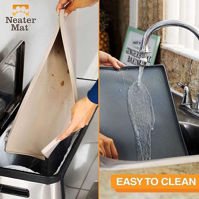 Neater Pet Brands Neater Mat Pet Mats for Food and Water, Cat & Dog Bowl Mat Waterproof Silicone, Feeding Tray, Dog Food Mats for Floors, Placemat w/Raised Edge for Under Bowls, 19” x 12”, Olive