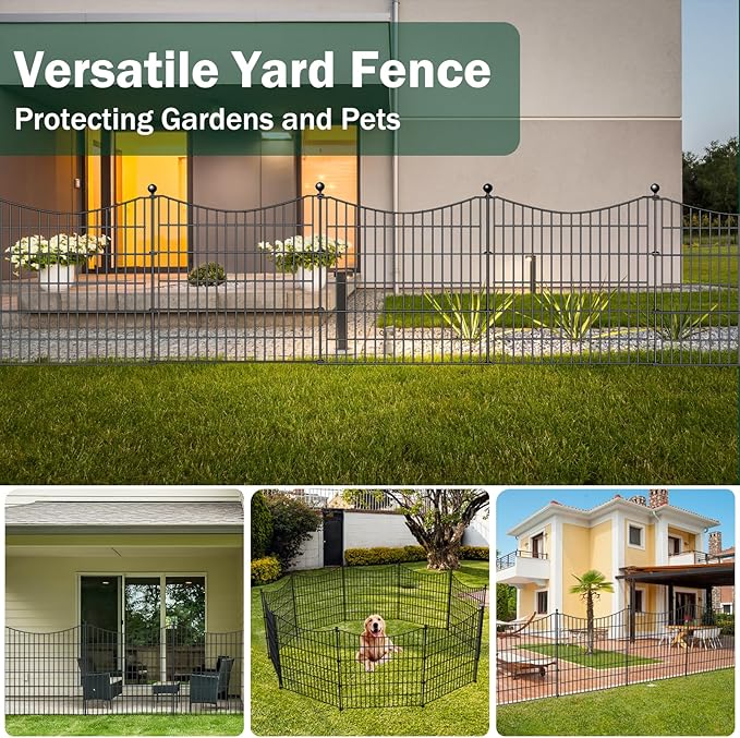 5 Panels No Dig Dog Fence Outdoor for Yard, 40 in(H) X 12 ft(L) Decorative Tall Garden Fence Animal Barrier, Rustproof Metal Wire Garden Edging and Borders, Temporary Fencing Stakes
