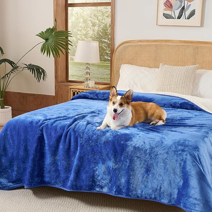 Sunheir Waterproof Dog Blankets for Medium Dogs - Puppy Blanket Washable for Couch Protection, Soft Sherpa Fleece Cat Throw Blanket to Prevent Urine Leaks & Protects Furniture 30"X 40", Blue
