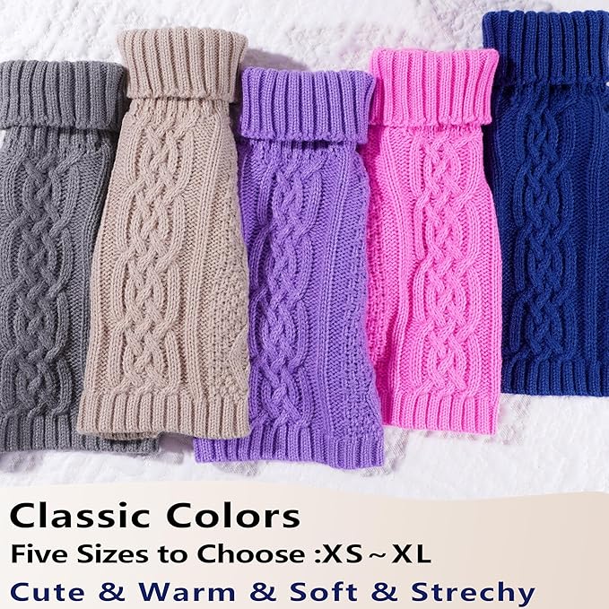 Small Dog Sweater Dog Clothes for Small Dogs Winter Puppy Clothes Warm Pet Cat Sweater Doggy Pullover Turtleneck Outfit with Twisted Design XS~XL (Purple, Medium)