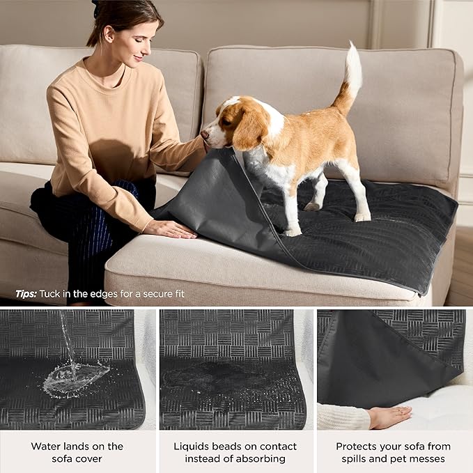 Bedsure Waterproof Bed Cover for Dogs Washable - Waterproof Blanket for Twin Bed Couch Sofa Cozy, Lightweight Furniture Protector for Pet Cat Quick Drying, Charcoal, 68x82IN