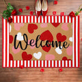 Tinideya 2 Pcs Valentine Door Mat Heart Welcome Outdoor Non Slip Coir Mats Red and White Stripe Floor Layering Doormats Seasonal for Front Porch Entryway Decor(Valentine Heart)