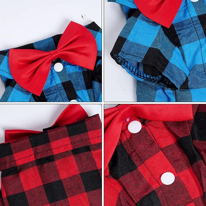 Tongcloud 3 Pack Plaid Puppy Cat Shirt - Cute Dog Shirts for Large Dogs and Cats - Birthday Party and Holiday Photo