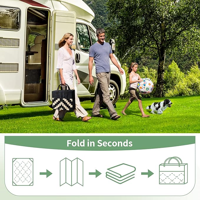 GENIMO Outdoor Rugs 8x10 Waterproof, Reversible Mats, Area Plastic Straw Rug, Outside Carpet, Geometric Rv Mat for Patio Camping Rv Picnic Backyard Deck Balcony Porch Beach Trailer (Black & Beige)