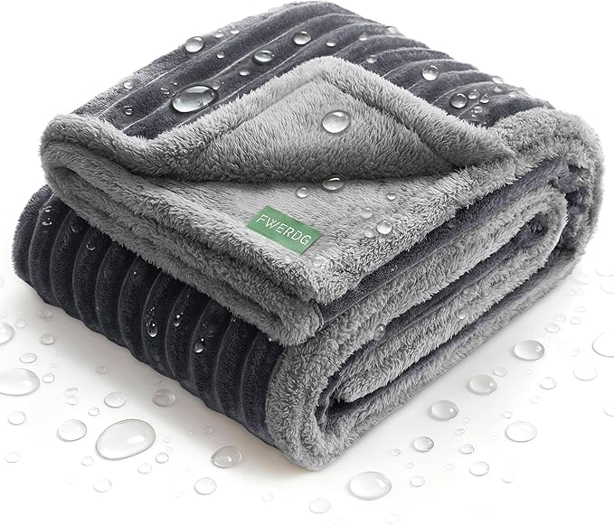 Waterproof Twin Blanket for Bed - Washable Large Dog Blankets for Bed Protector, Thick Cozy Fleece Calming Pet Blankets for Indoors & Outdoors, Dark Grey, 60"x80"