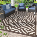 GENIMO 5x8 Outdoor Rug Waterproof, Reversible Mats, Outdoor Area Rug, Plastic Outside Carpet, Geometric Rv Mat for Patio Camping Rv Picnic Backyard Deck Balcony Porch Beach Trailer (Coffee&Beige)