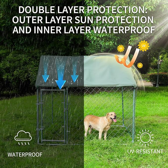 Heavy Duty 80" Outdoor Dog Kennel with Waterproof Roof - Escape-Proof Galvanized Steel Enclosure & Secure Safety Lock for Large Dogs, Backyard Weather-Resistant Playpen