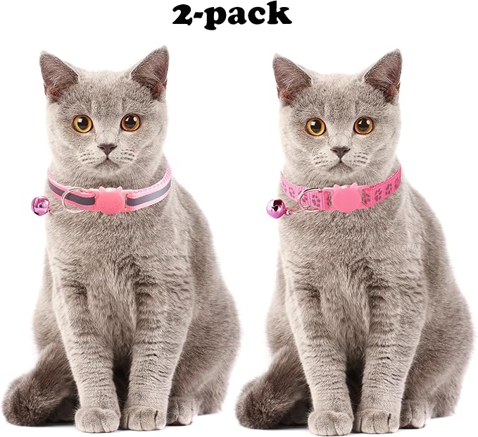 Purple Reflective Cat Collar with Bells, [2 Pack] Break Away Kitten Collar with Bells, Breakaway Cat Collar for Boy Cats Kitty