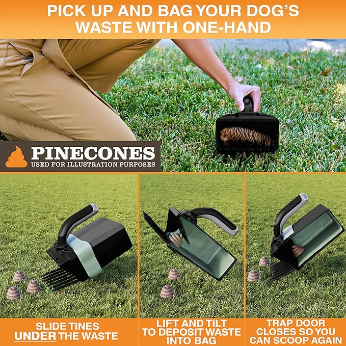 Neater Pet Brands Lift N’ Bag 2.0 Dog Pooper Scooper with Bag Attachment for Small to Large Dogs, New & Improved Design, 60 Refill Bags, Heavy Duty Dog Poop Scooper for Yard & Walks, One-Hand Use