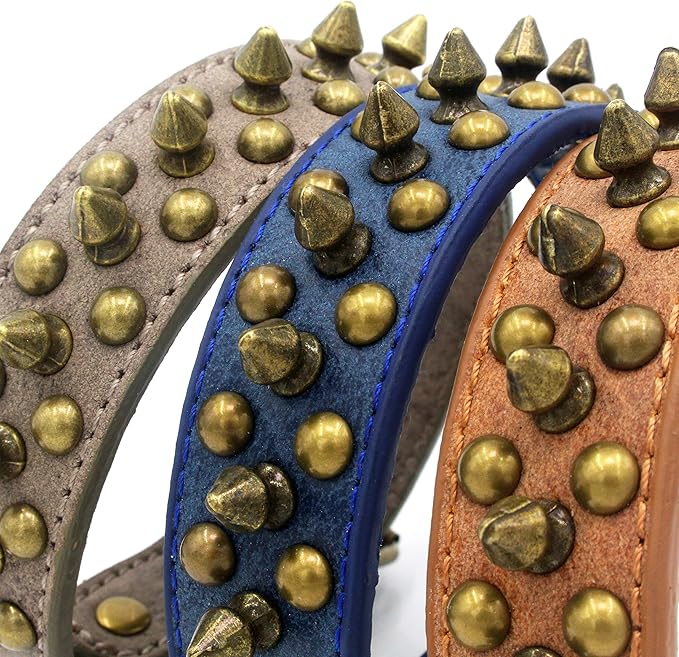 Spiked Dog Collar Soft Pu Leather Mushrooms Rivet Spike Studded Puppy Adjustable Pet Collars for Small Breeds (S, Brown1)