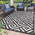 GENIMO Outdoor Rug for Patio Clearance,6'x9' Waterproof Mat,Reversible Plastic Camping Rugs,Rv,Deck,Porch,Camper,Balcony,Backyard,Black & White