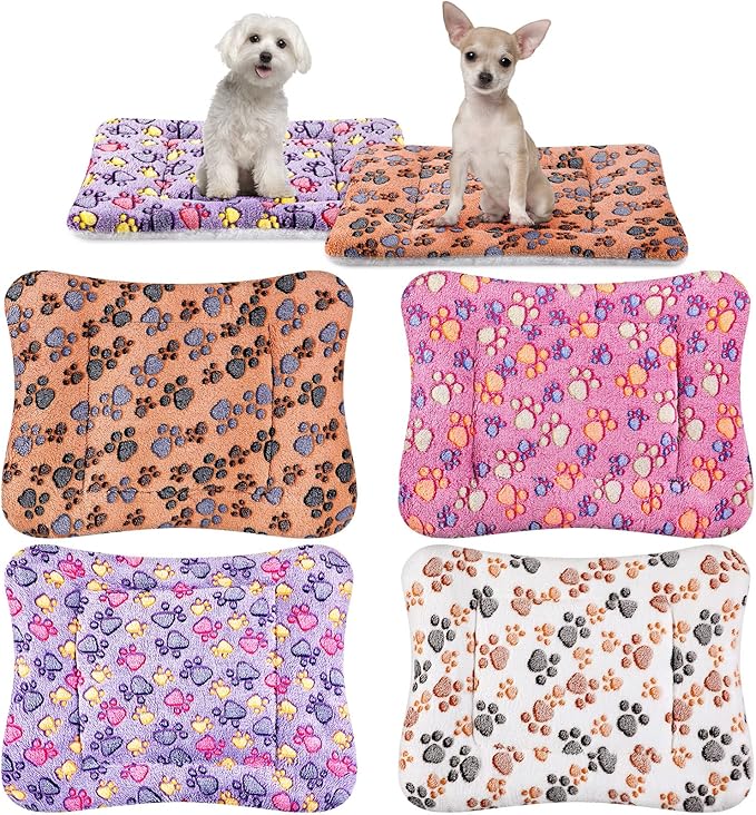 Tuanse 4 Pack Ultra Soft Dog Cat Bed Mat Small Animal Guinea Pig Bed with Cute Print Reversible Fleece Dog Crate Kennel Pad Cozy Washable Thickened Hamster Pet Beds Mat(23 x 18 Inches,Vivid Color)