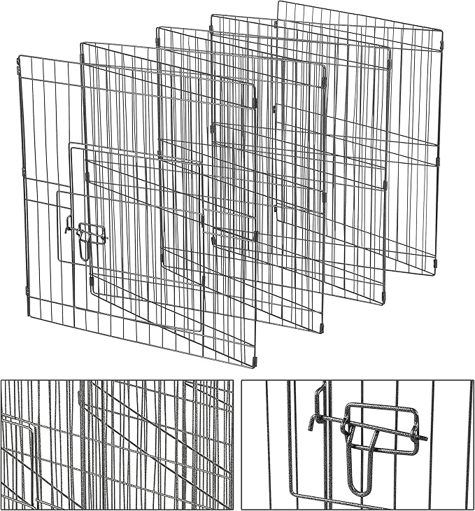 Yaheetech 24 inch 24 Panel Black Heavy Duty Foldable Metal Dog Exercise Pen Portable Cat Duck Chicken Puppy Fence with Door - Outdoor & Indoor