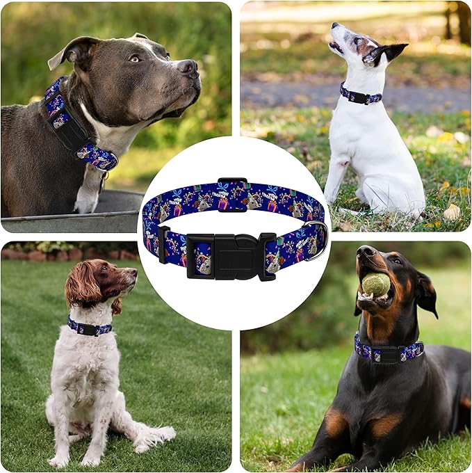 Dog Collar, Classical Birthday Gift Boys Girls Puppy Collar for Small Medium Large Dogs, Adjustable Soft Pet Collar with Safety Buckle for Male Females(Purple Birthday, XS)