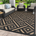 GENIMO Outdoor Rug for Patio Clearance, 6'x9' Waterproof Camping Mat, Reversible Plastic Straw Rugs for RV, Camper, Balcony, Backyard, Picnic, Deck (Mix Black Brown)