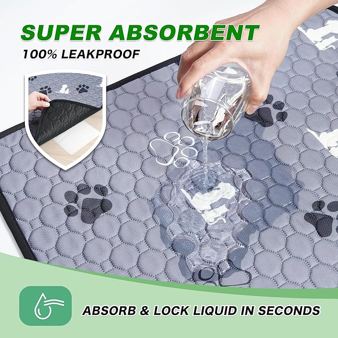 Washable Pee Pads, Puppy Pee Pad for Dogs, 2 Pack Absorbent Reusable Training Dog Pads Pet Puppy Pads, Non-Slip Potty Pads for Whelping, Playpen, Crate, Bed, Grey 36"x36"