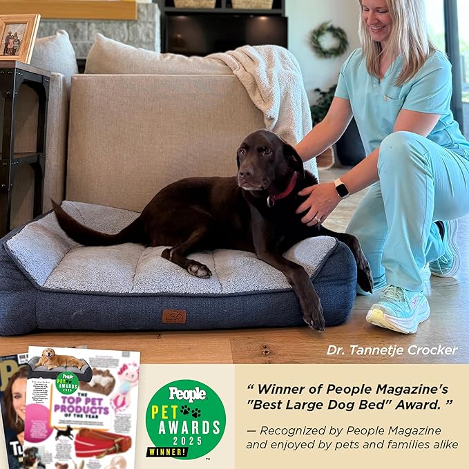 Bedsure SupportMax™ XL Plus Orthopedic Dog Beds Large Sized Dog - Extra Thick Supportive Dogs Couch with Waterproof Washable Cover, Jumbo Comfort Pet Sofa with Soft Sherpa & Nonskid Bottom, Beige, 48"
