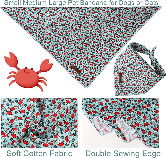 Summer Dog Bandana,Cute Pet Bandana with Crabs Pattern,Adjustable Blue Puppy Dog Bibs,Washable Triangle Dog Scarf for Boy,Girl Dogs or Cats…, UnderseaWorldParty