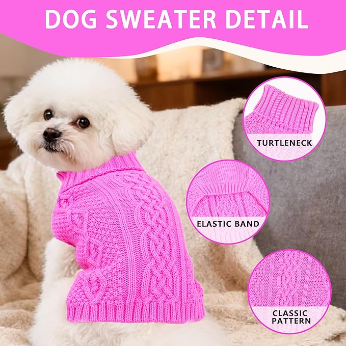 Dog Sweaters Small Dog Clothes Winter Turtleneck Puppy Sweater Warm Pet Cat Sweater Doggy Pullover Outfit with Twisted Design XS~XL(Pink, X-Large)