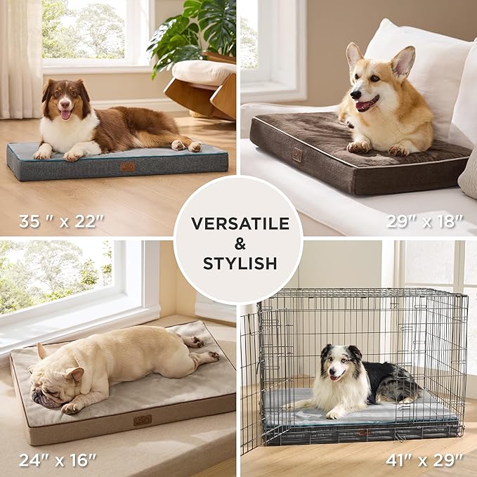 Bedsure Memory Foam Dog Bed for Small Dogs - Orthopedic Pet Beds for Crate with Removable Washable Cover and Nonskid Bottom - Plush Flannel Fleece Top Pet Mat, Grey