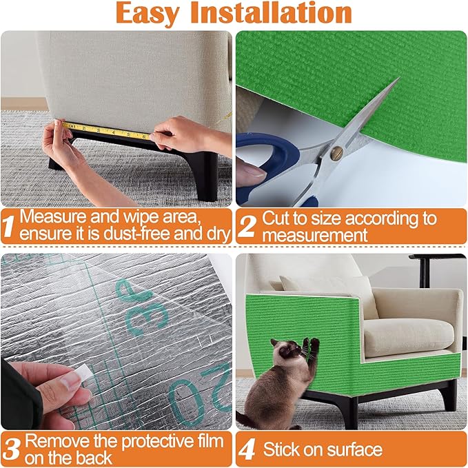 Cat Scratch Furniture Protector - 100" x 15.8" Trimmable Self-Adhesive Cats Claws Scratch Pads, DIY Cat Climbing Couch Protector for Scratch Post Cat Tree Replacement Indoor (Green)