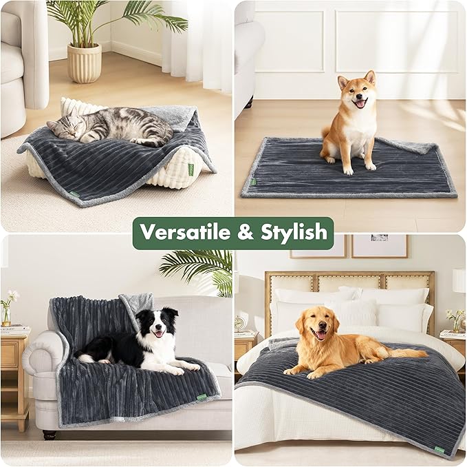 Waterproof Dog Blanket for Couch - Washable Medium Pet Blanket for Furniture Protector, Cozy Fleece Calming Dog Crate Blankets for Indoors & Outdoors, Dark Grey, 40"x50"