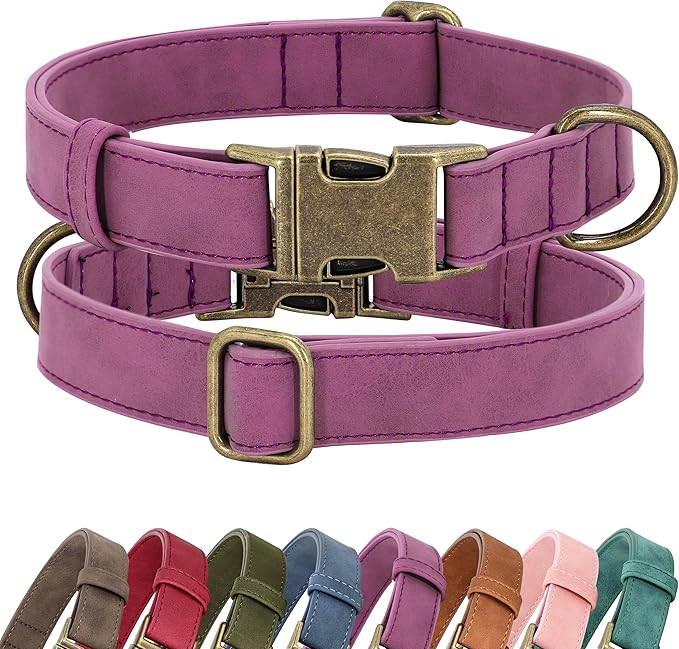 Didog Soft PU Leather Dog Collar, Stylish Quick Released Dog Collars for Medium Dogs, Easy Clean Adjustable Pet Collar for Daily Walking, Purple, M Fit 13-21" Neck