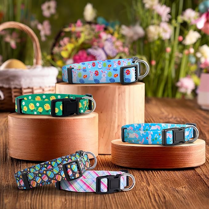Native Pup Easter Dog Collar, Cute Spring Gift for Puppies, Pink Pastel, Eggs, Chicks, Bunny Adjustable for Small, Medium, Large Breeds (Eggs, Small)