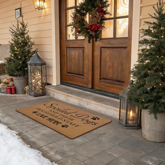 Funny Spoiled Dog Door Mats, Dog Mat for Home Outside Entryway, Funny Welcome Front Door Mat Indoor Outdoor Entrance, Artificial Coir Doormat Rugs for Patio Entry Kitchen Decor, 17x30 Inch