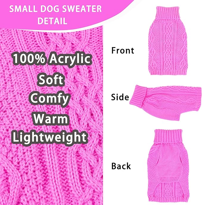 Dog Sweaters for Small Dogs Girl Warm Knit Chihuahua Clothes Pink Dog Clothes Winter Turtleneck Puppy Sweater Doggy Pullover Coat Sleeveless Cat Sweater Pet Outfit(Pink, Small)