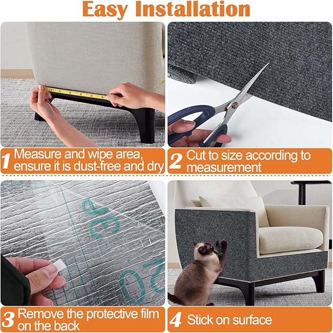 Cat Scratch Furniture Protector - 118" x 17" Trimmable Self-Adhesive Cats Claws Scratch Pads, DIY Cat Climbing Couch Protector for Scratch Post Cat Tree Replacement Indoor (Dark Gray)