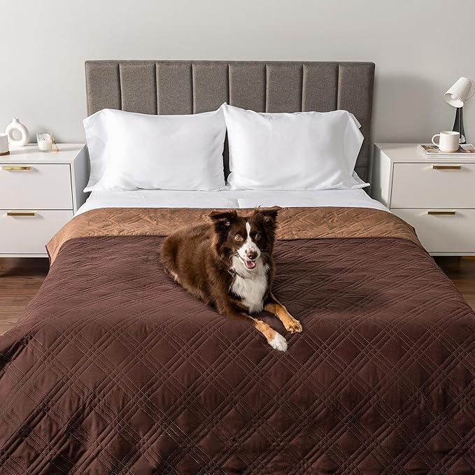 PetAmi Waterproof Bed Cover for Dogs, Waterproof Pet Blanket Couch Cover, Reversible Furniture Cover Sofa Protector for Pet Cat Bed, Washable Waterproof Blanket Dog Cover for Couch Seat, 102x82 Brown