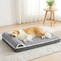 Orthopedic XL Dog Bed Large Sized Dog with Pillow 42''X28'', Waterproof Soft Comfortable Egg Crate Foam Pet Crate Beds Mat with Removable Washable Cover and Non-Slip Bottom, Grey