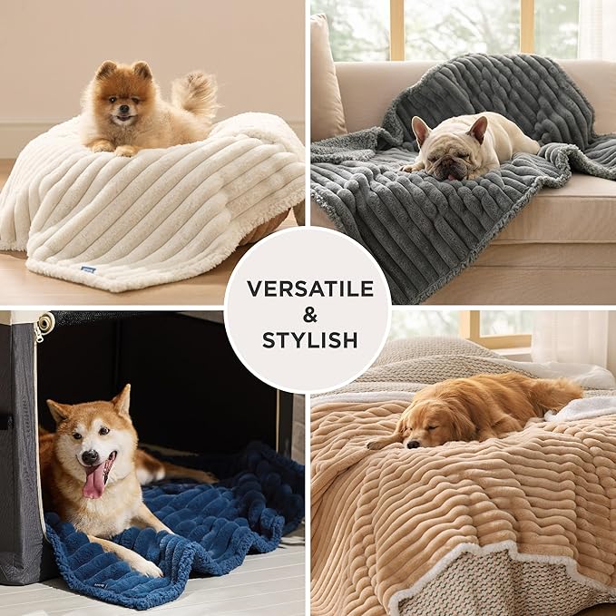 Bedsure ComfyFleece™ Waterproof Dog Blankets for Large Dogs - Soft Pet Cat Blanket Corduroy Fleece for Couch Bed Protector Washable, Cozy Calming Reversible Furniture Protection,50"x60", Warm Grey