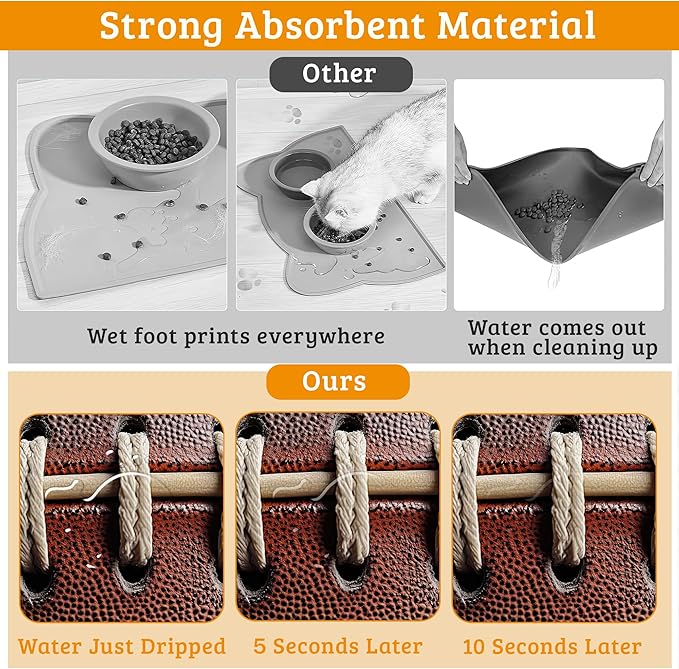 Football Texture Feeding Mat,Laces Stripes Absorbent Quick-Dry Cat Dog Food and Water Bowl Mats,Non-Slip Rubber Backing Mat,Cat Dog Accessories Supplies 12" x 20"