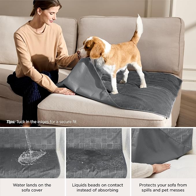 Bedsure Waterproof Bed Cover for Dogs Washable - Waterproof Blanket for Twin Bed Couch Sofa Cozy, Lightweight Furniture Protector for Pet Cat Quick Drying, Ash Grey, 68x82IN